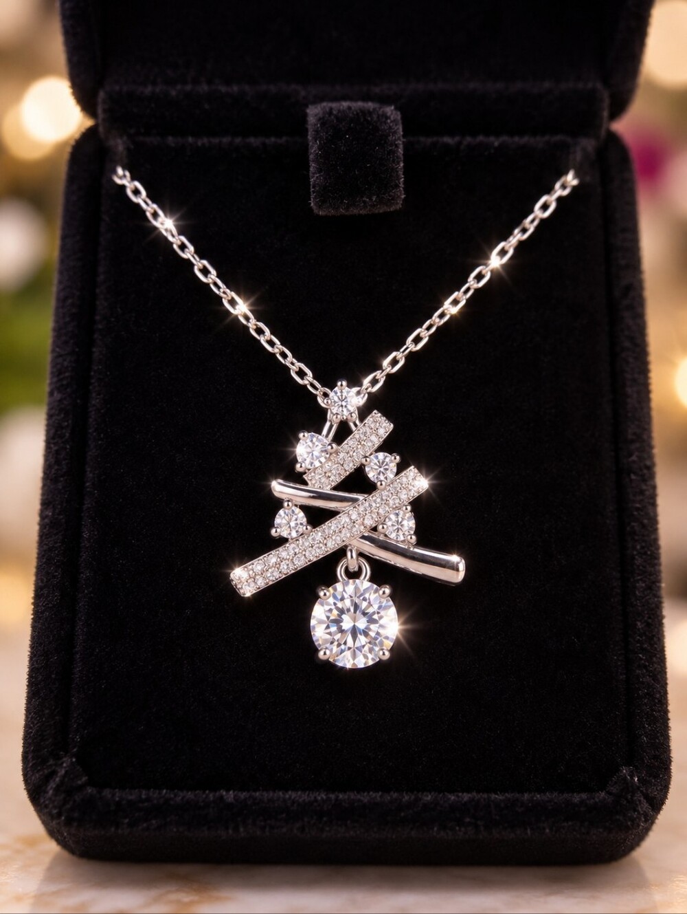 0.8CT Moissanite Christmas Tree Inspired Pendant Necklace GRA